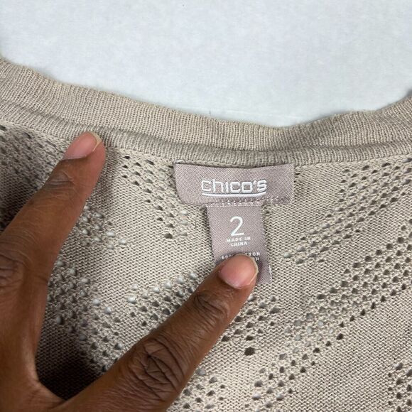 Chicos Cardigan Beige Long Sleeve Casual Work Open Front Knit Sweater 2 LARGE - Picture 4 of 12